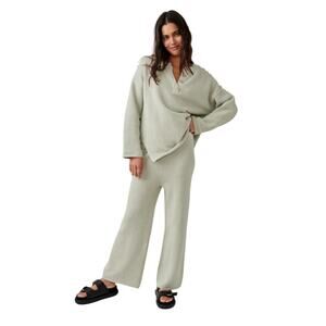 Free People FP Beach Hailee Pull On Pants Waffle Knit Loungewear Alfalfa Size S